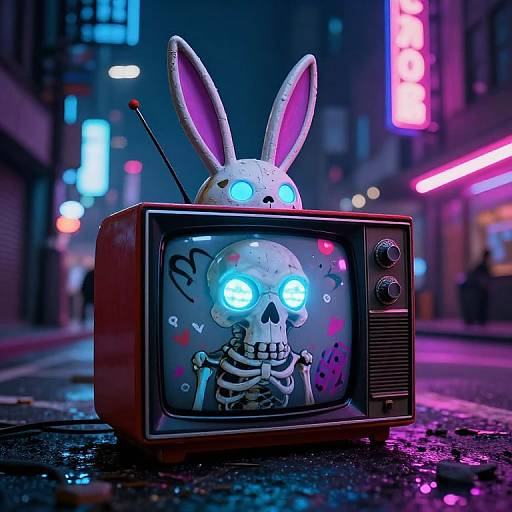 Neon City Skeleton Rabbit TV