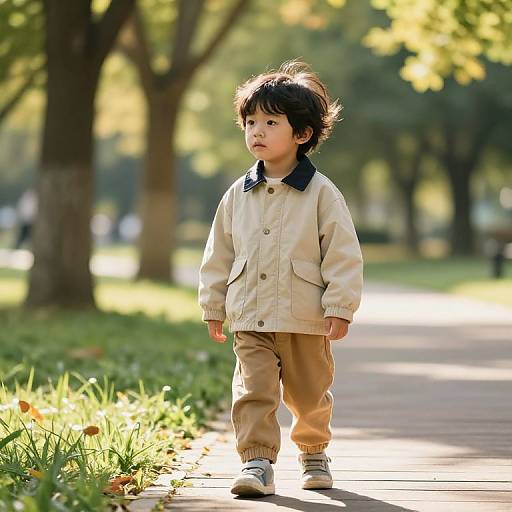Boy in Sunny Park with Realistic Detail