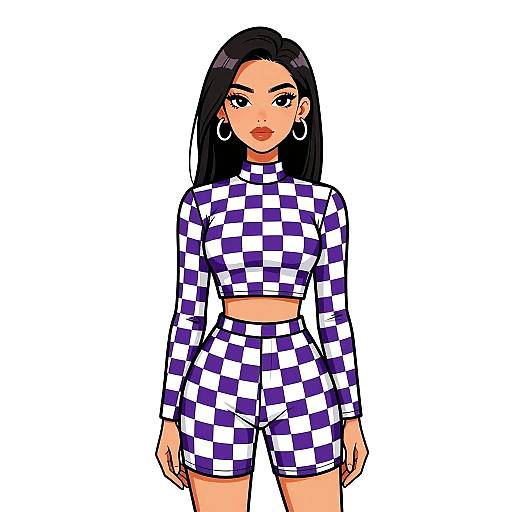Modern Woman in Checkerboard Outfit