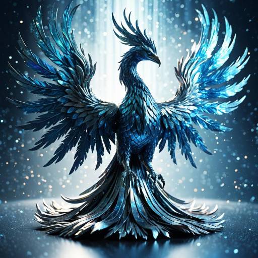 Metallic Blue Phoenix Sculpture