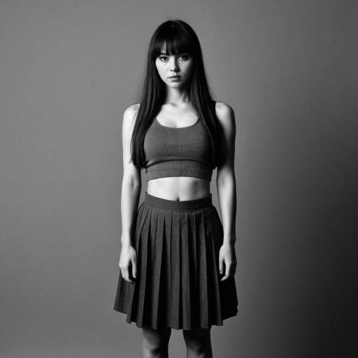 Monochrome Portrait of Woman in Tank Top and Skirt