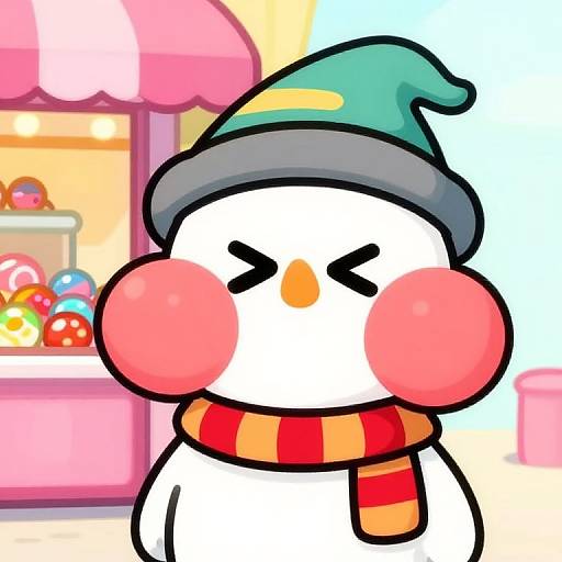 Cheeky Cartoon Character Near Candy Shop