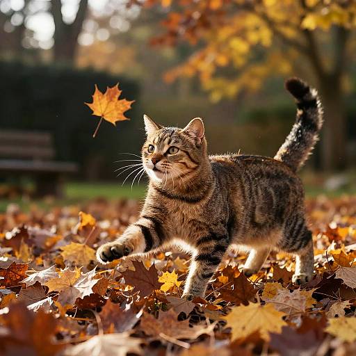 Cats Playing in Autumn Garden
