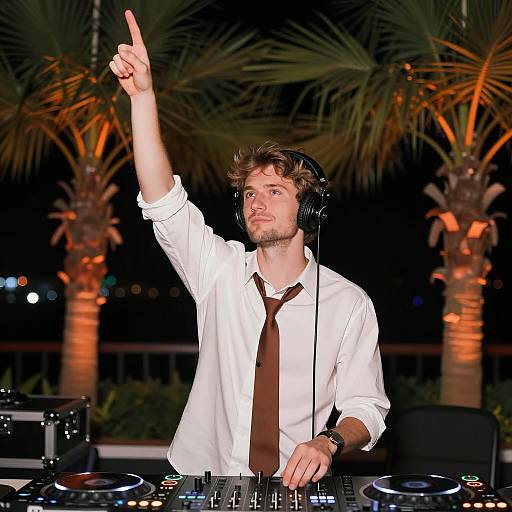 Vibrant DJ Setup with Palm Trees