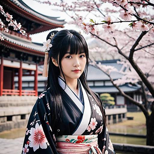 Anime Girl in Cherry Blossom Kimono