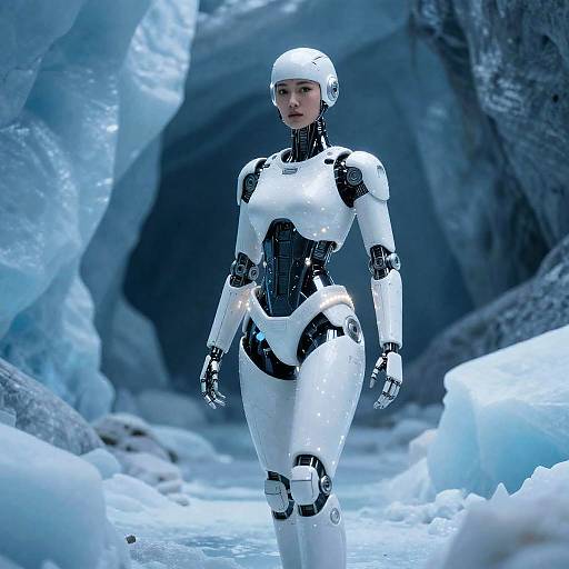 Female Android Scout in Arctic Ice Cavern