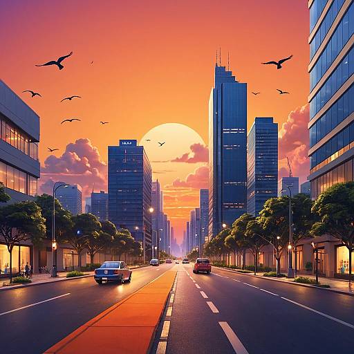 Serene Cityscape at Sunset Without People