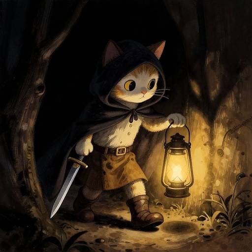 Anthropomorphic Cat Thief with Lantern