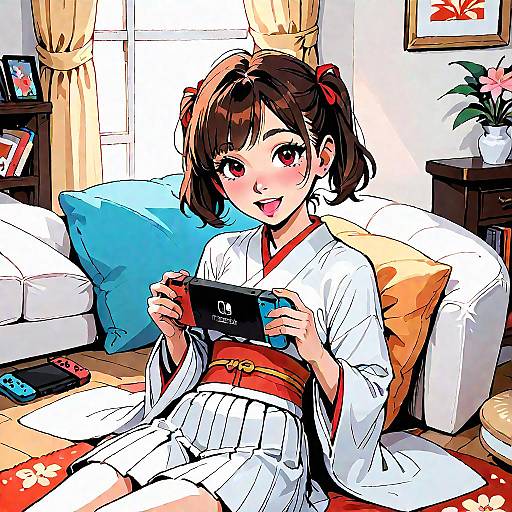 Touhoku Kiritan Playing Nintendo Switch