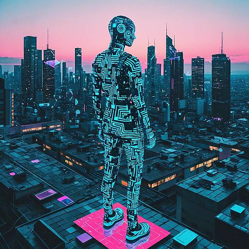 Abstract Cyberpunk Humanoid on Rooftop