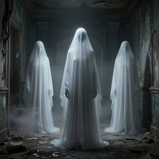 Ethereal Figures in Haunted Corridor