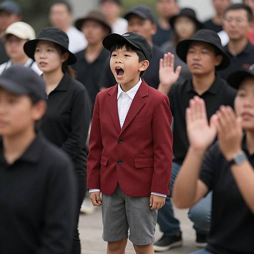 Boy in Red Blazer Amidst Crowd