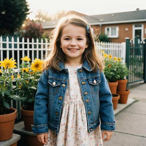 Smiling Toddler Girl in Denim Jacket Outdoors