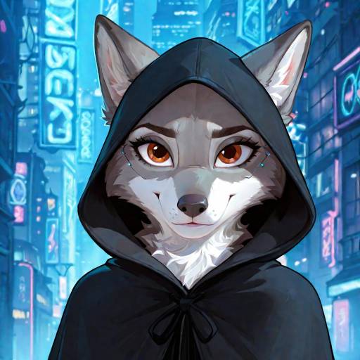 Whimsical Cyberpunk Female Wolf Fursona