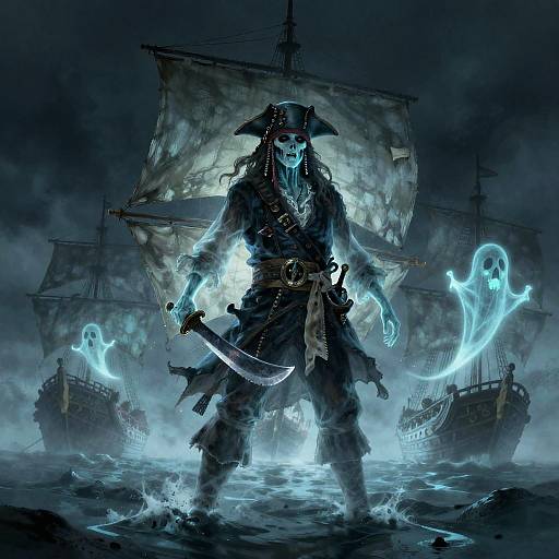 Ghostly Pirate Rising from Misty Sea