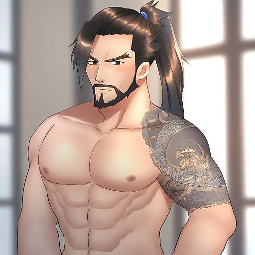 Illustration of Hanzo (overwatch), overwatch in the style of Kazepana