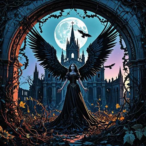 Fallen Angel in Decaying Cathedral at Dusk