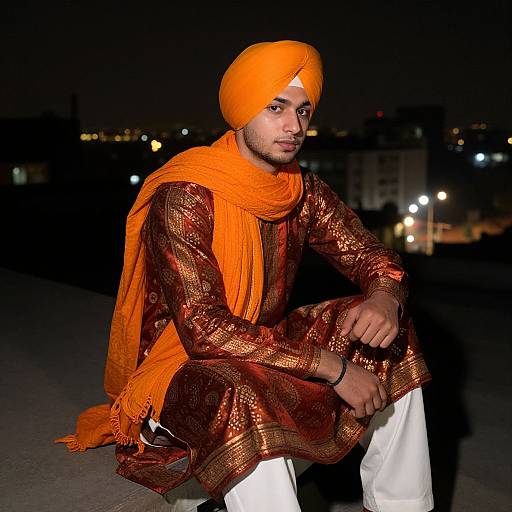 Bold Punjabi Rooftop Night Portrait