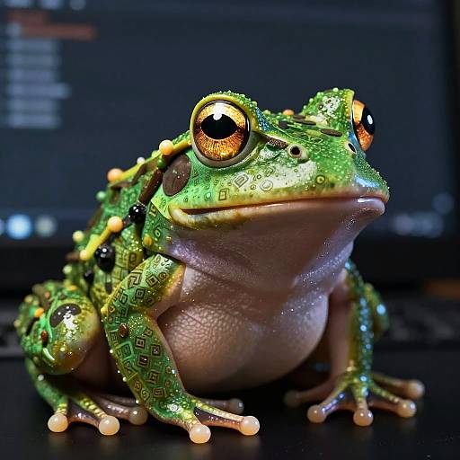 Cyberpunk ASCII Frog Sculpture
