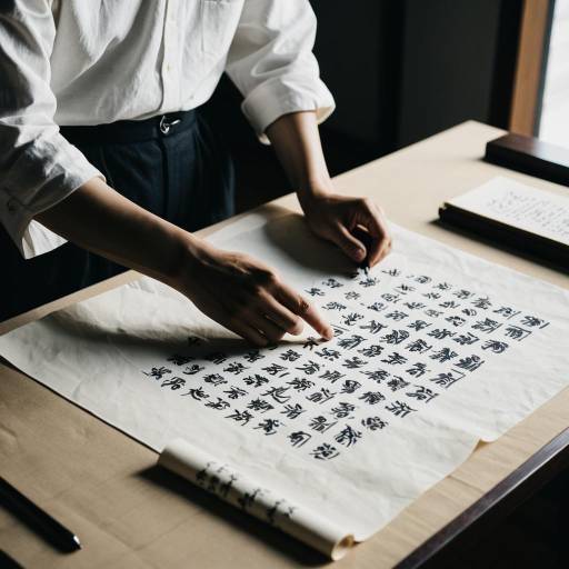 Korean Calligrapher Writing on Traditional Paper Scroll