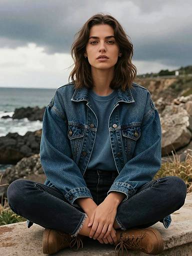 Moody Coastal Denim Portrait, Cinematic Light