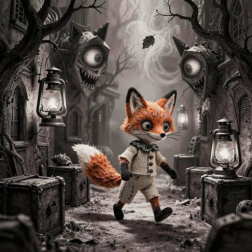 Gothic Fox Marionette in Shadowy Alley