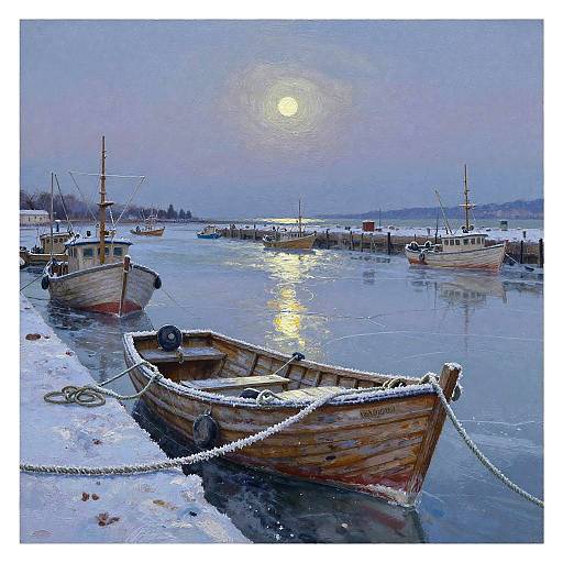 Neo-Romantic Frozen Harbor Scene