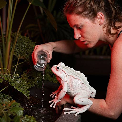 Cinematic Albino Frog and Unique Skin Woman