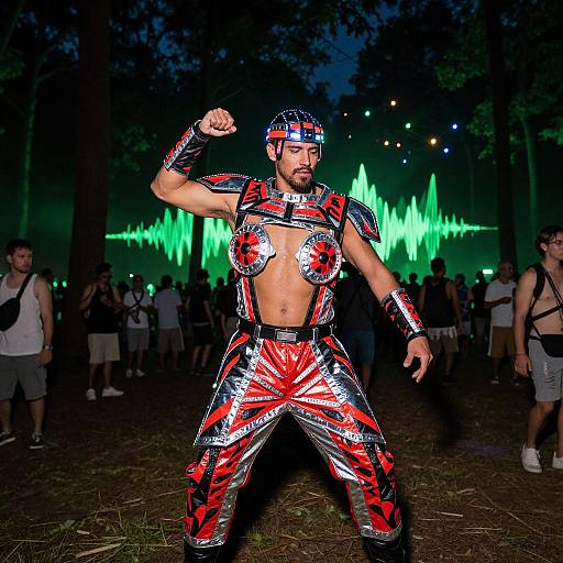 Nighttime Forest Rave with Reflective Costume