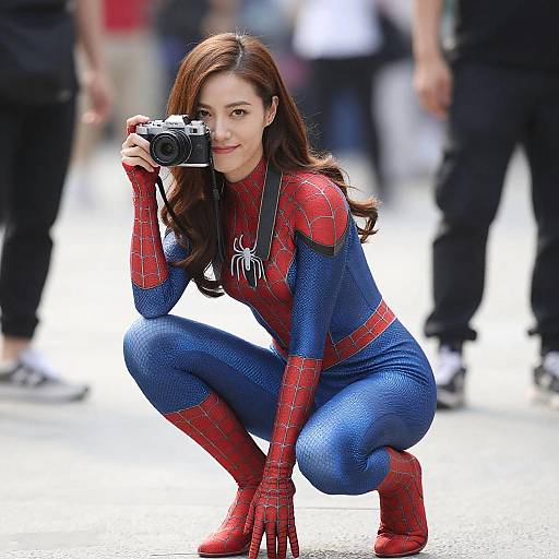 Playful Woman in Spider-Man Costume