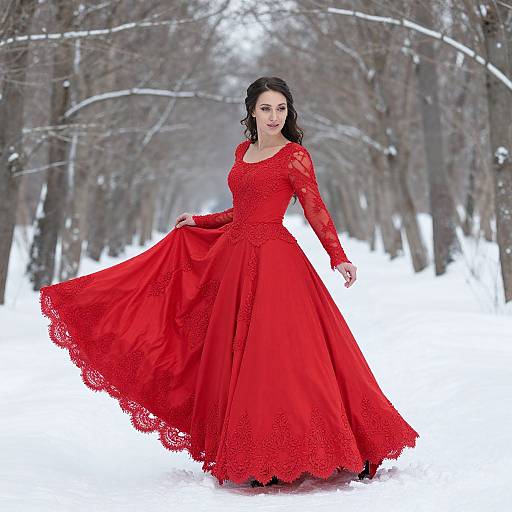 Elegant Woman in Red Winter Gown