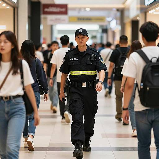 Security Guard Patrolling Busy Mall