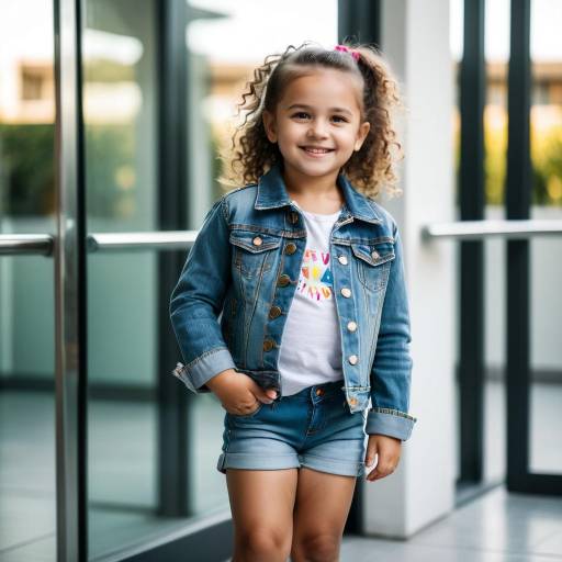 Smiling Toddler Girl in Denim Outfit Outdoors