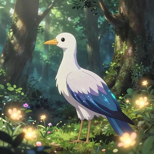 Serene Anime Harpy in Glowing Forest