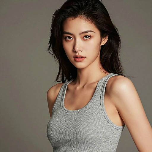 Confident woman in gray tank top