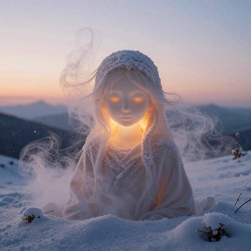 Ethereal Humanoid in Snowy Dusk