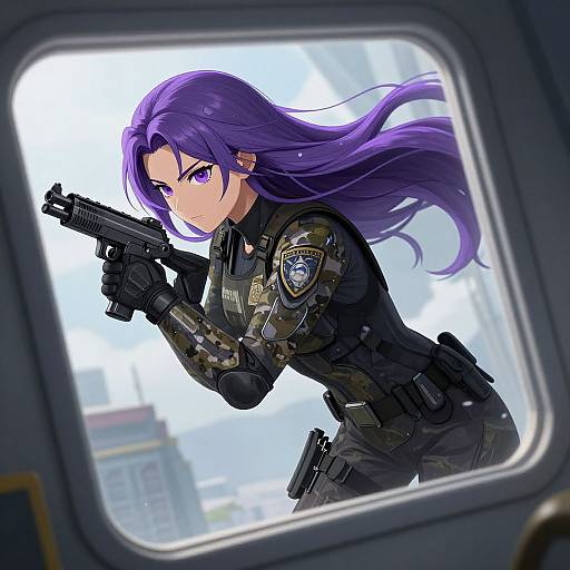 Android Military Policewoman Action Scene