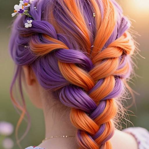 Intricate Purple and Orange Braided Hair