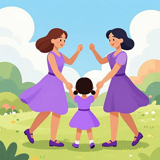 Joyful Dancing Women and Girl Outdoors