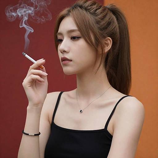 Young Woman Smoking in a Colorful Background