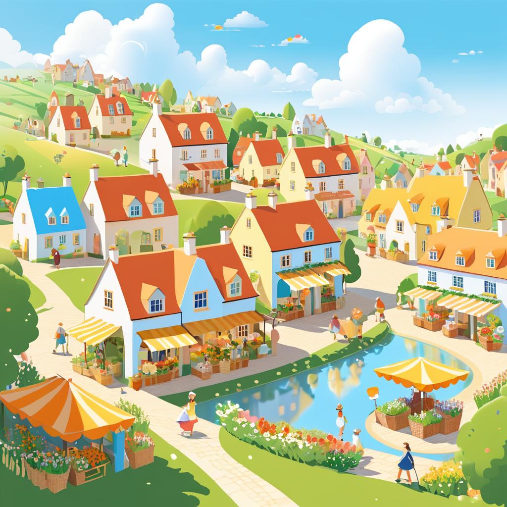 Charming Village Scene on a Sunny Day