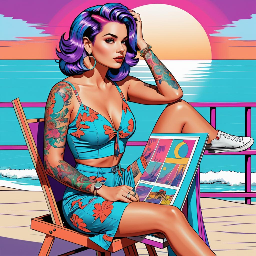 Stylish Pop Art Artist by the Sea