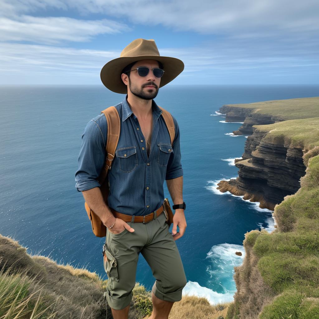 Explorer on Cliff Overlooking Ocean