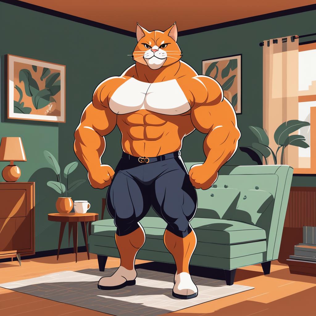 Buff Anthropomorphic Cat in Cozy Living Room