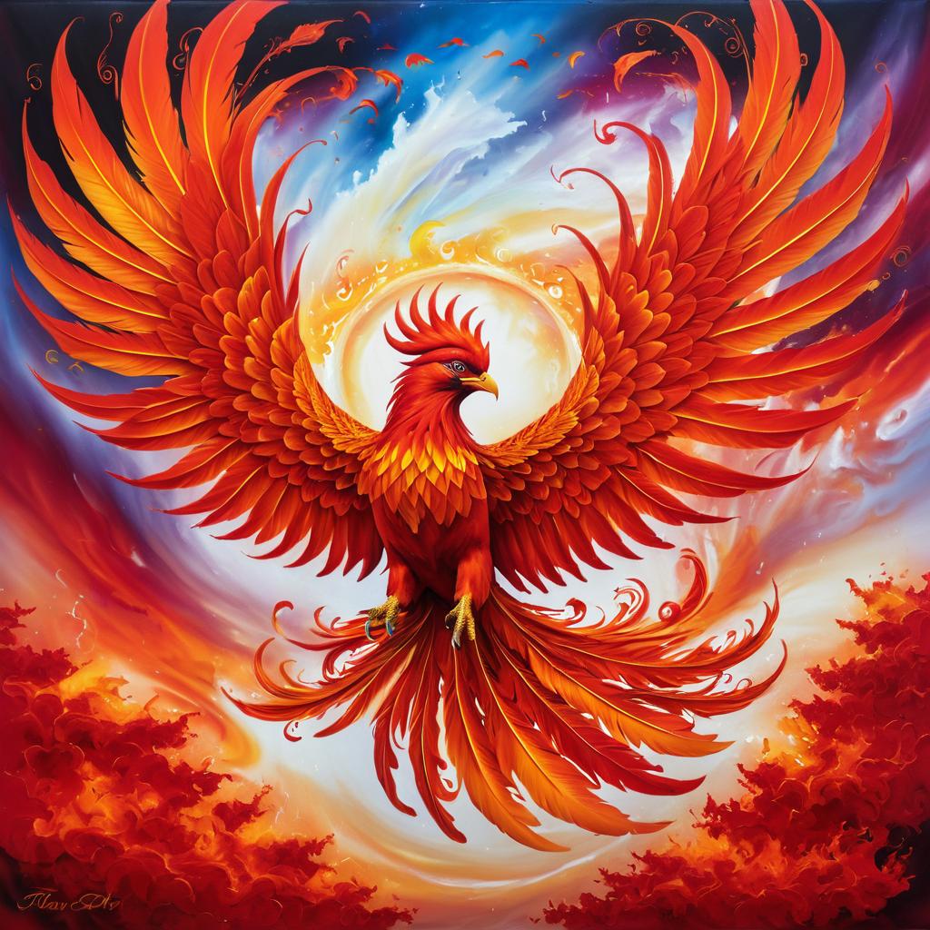 Majestic Phoenix in a Surreal Sky