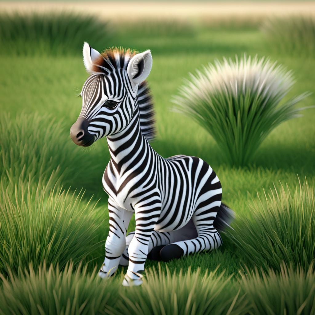 Photorealistic Baby Zebra Foal in Savanna