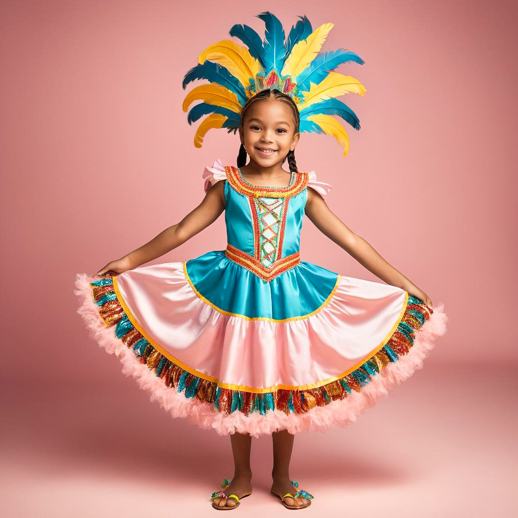 Excited Girl in Colorful Carnival Costume