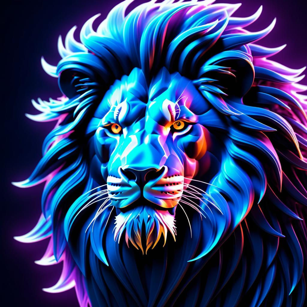 Dramatic Fractal Lion with Glowing Effects