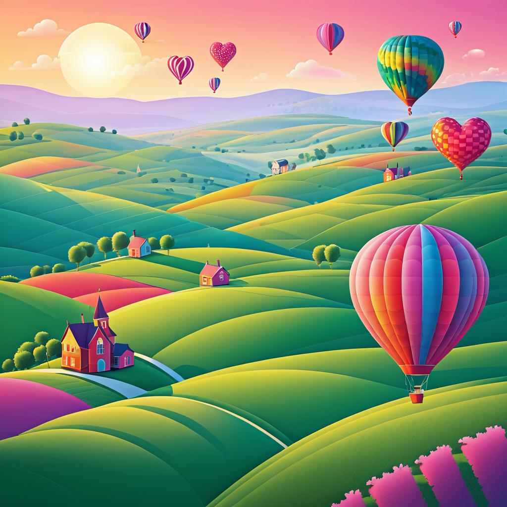 Dreamy Valentine's Day Hot Air Balloon Scene