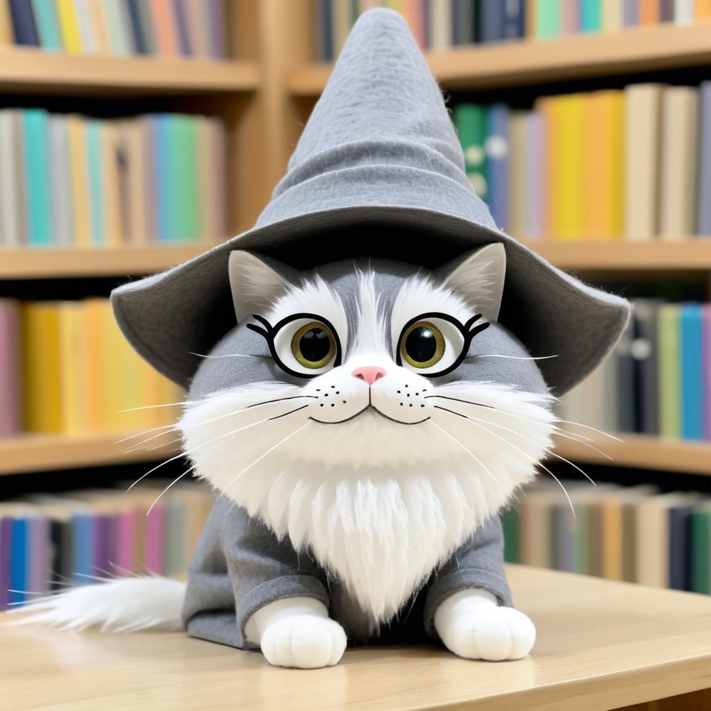 Whimsical Cat Wizard in Library